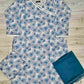 Electric blue floral print angrakha neck