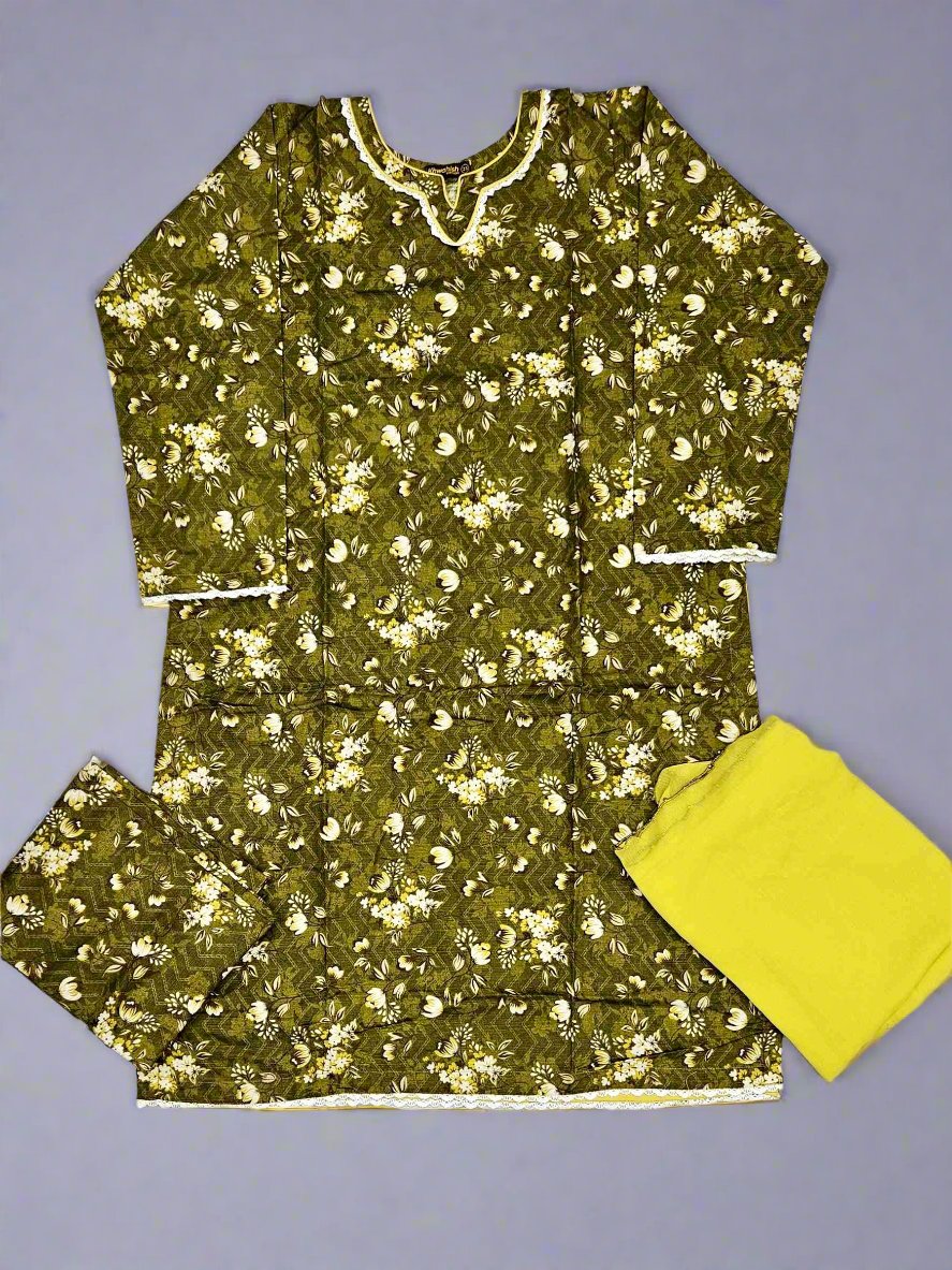 Dark Olive green and yellow floral print