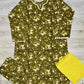 Dark Olive green and yellow floral print