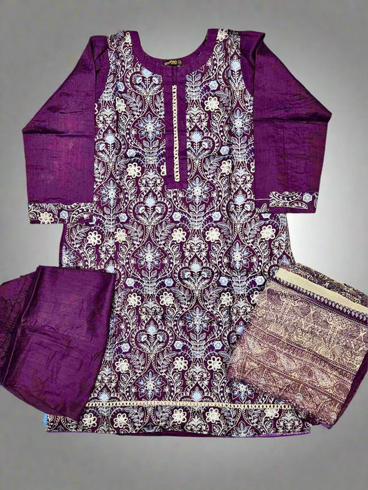 Mulberry purple bareeze embroidery excellent quality linen fabric shalwar kameez - Sizes M to 8XL - Womenswear traditional plus size comfort clothing winter gorgeous fit