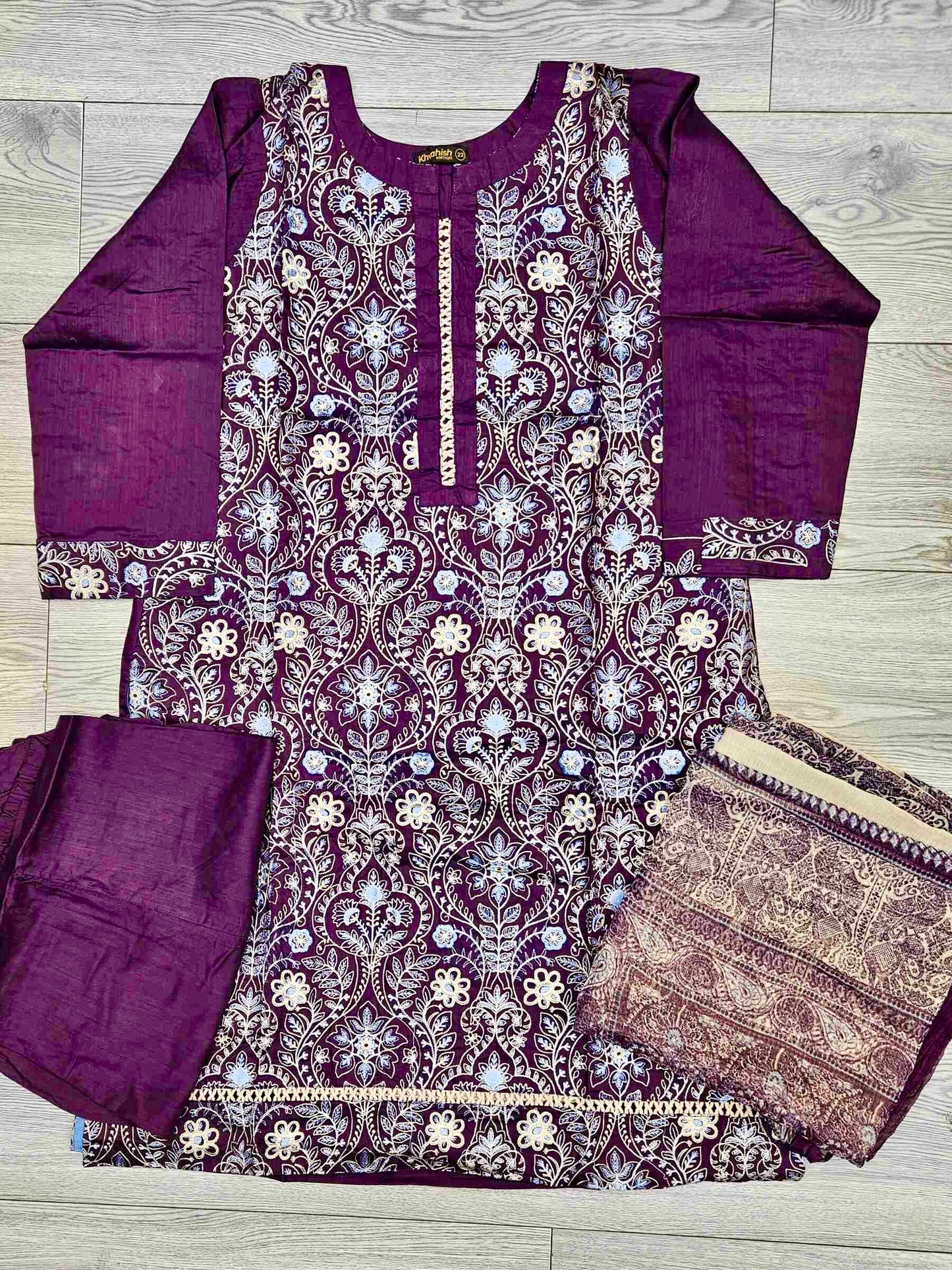 Mulberry purple bareeze embroidery