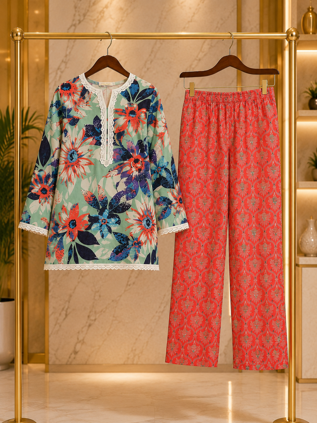 REG | The Co-Ord Collection | Women's 2 Piece Sets | 10 Colours & Designs | Floral Print Tops & Straight Leg Trousers | Casual & Everyday Wear