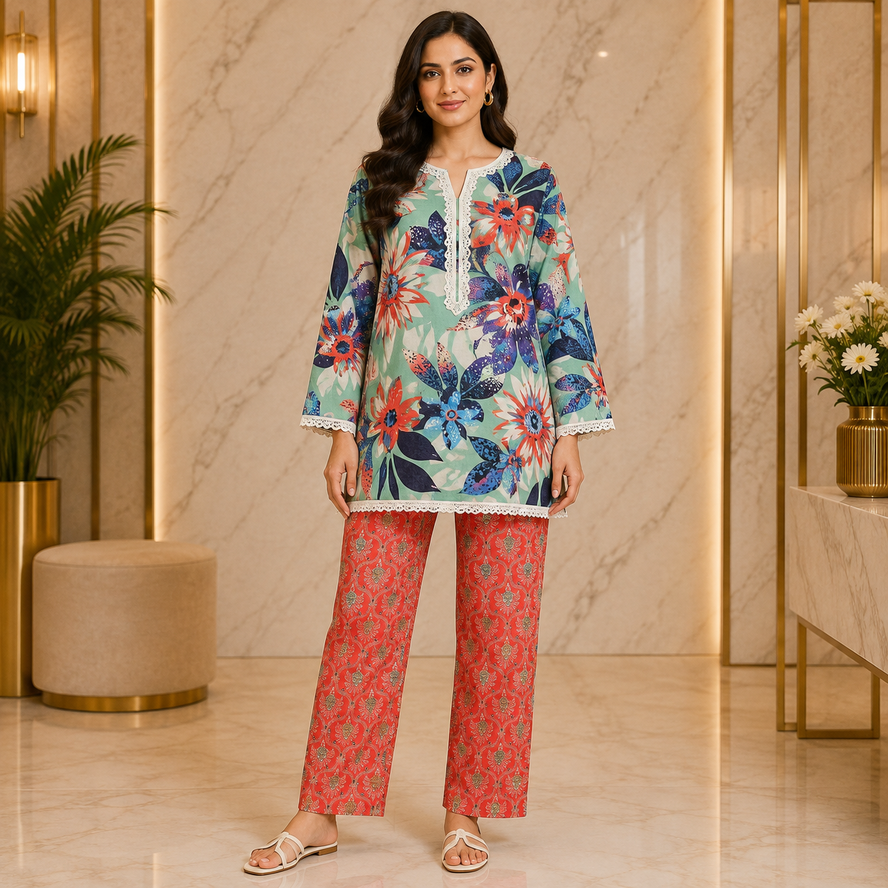 REG | The Co-Ord Collection | Women's 2 Piece Sets | 10 Colours & Designs | Floral Print Tops & Straight Leg Trousers | Casual & Everyday Wear