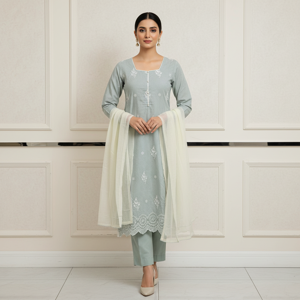 Textured Pastel Collection: Butter Yellow, Mint & Sage Shalwar Kameez | Everyday Eid Wear M to 8XL