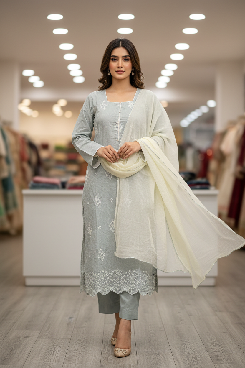 Textured Pastel Collection: Butter Yellow, Mint & Sage Shalwar Kameez | Everyday Eid Wear M to 8XL