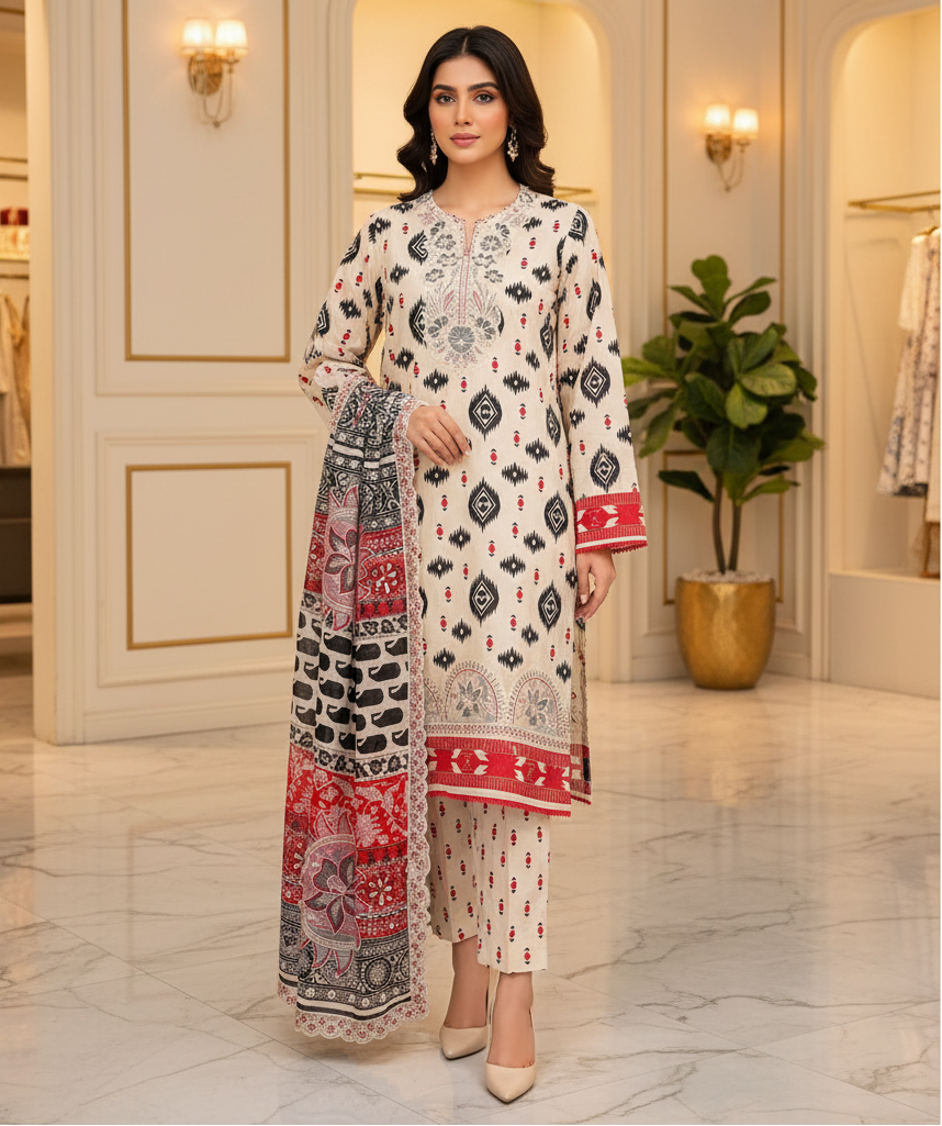 Ivory Noir | Premium Printed Lawn | 3 Piece Suit | Summer Casual Wear