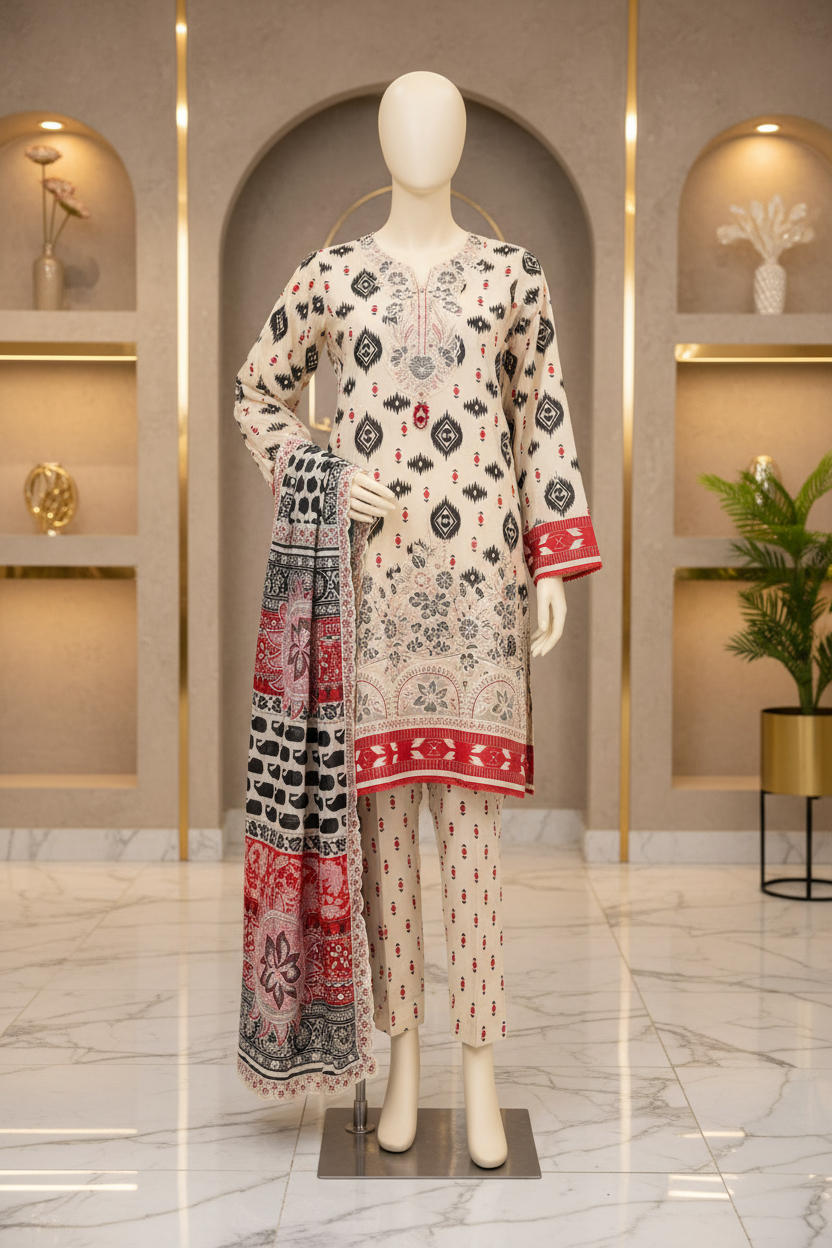 Ivory Noir | Premium Printed Lawn | 3 Piece Suit | Summer Casual Wear