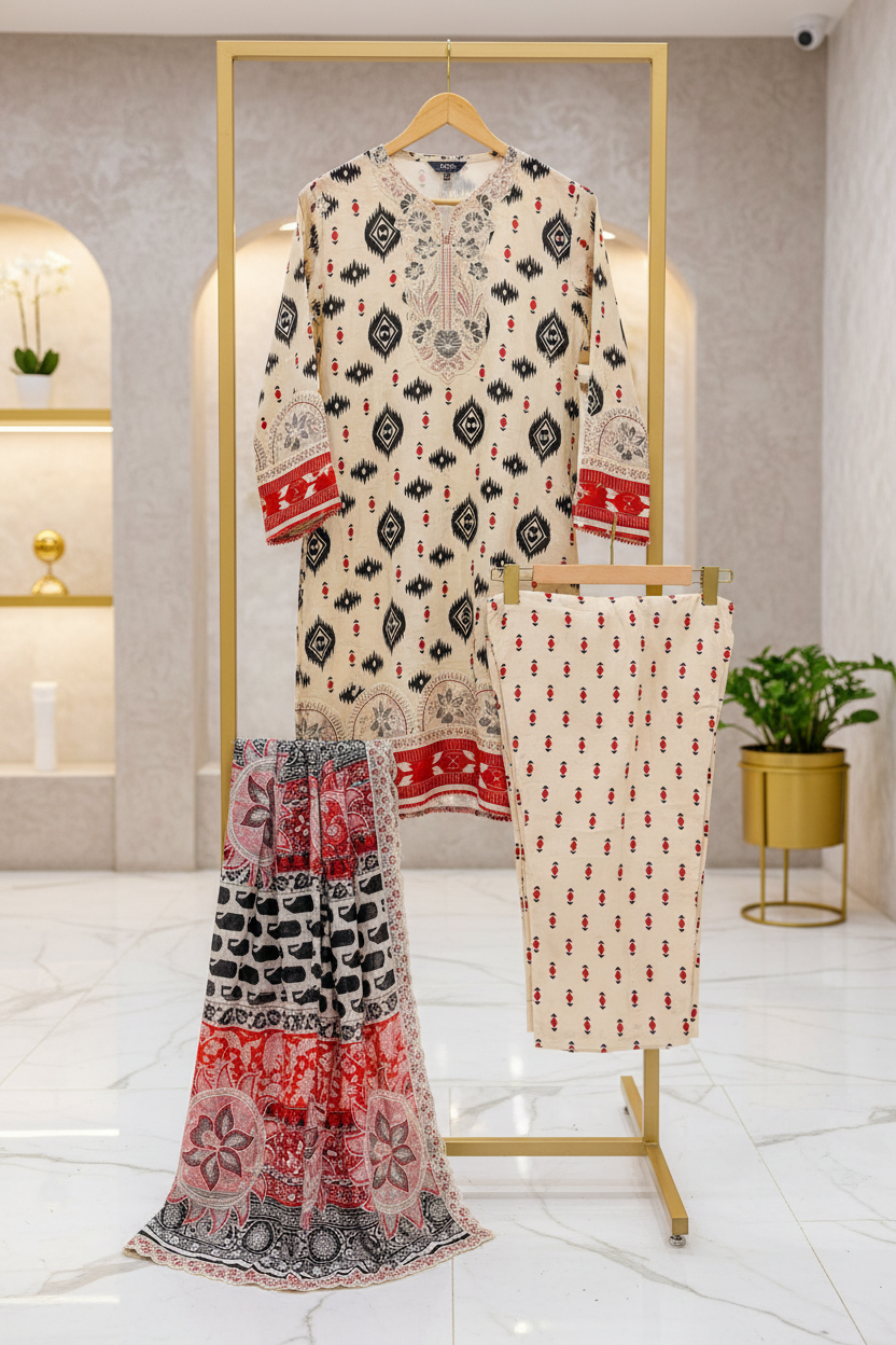 Ivory Noir | Premium Printed Lawn | 3 Piece Suit | Summer Casual Wear