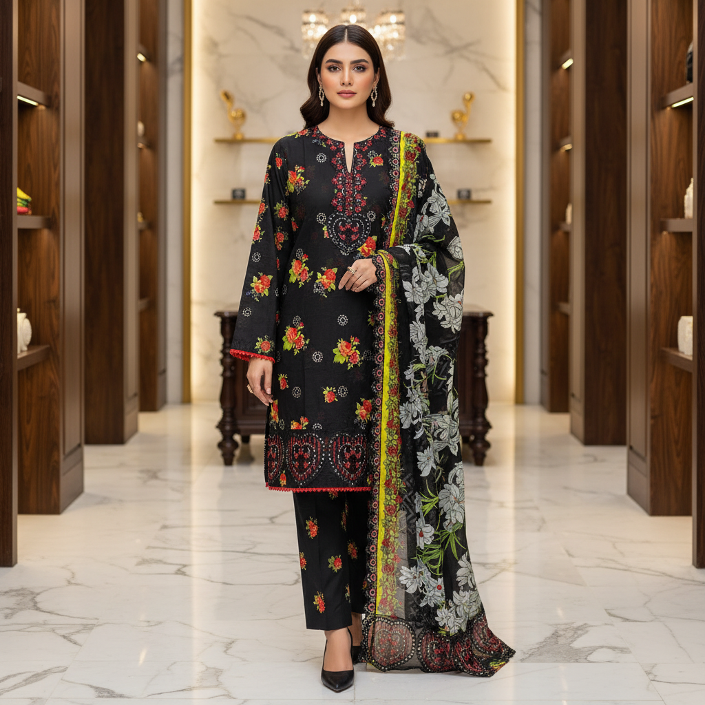 Scarlet Garden | Premium Embroidered Lawn |  3 Piece Suit | Summer Casual Wear