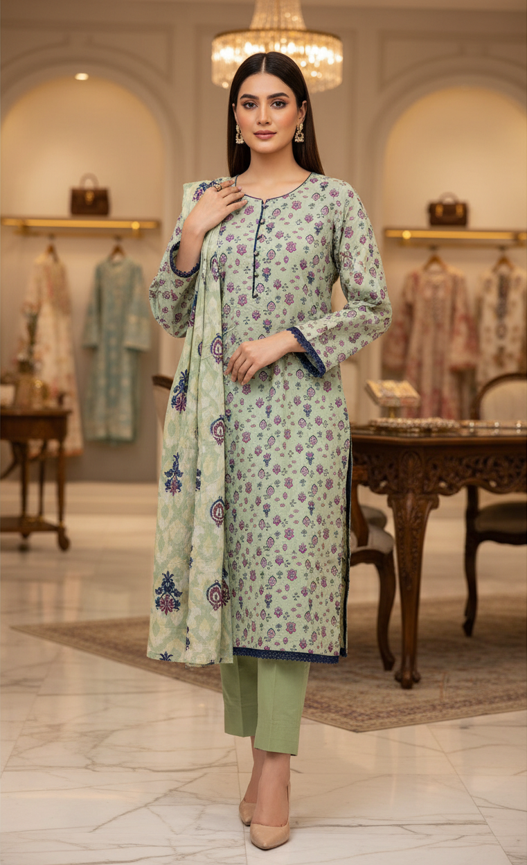 Sage Blossom | Premium Printed Lawn | 3 Piece Suit | Summer Casual Wear