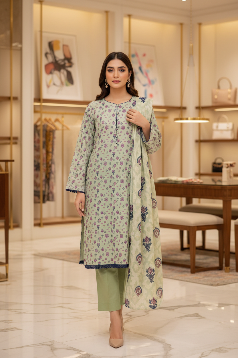 Sage Blossom | Premium Printed Lawn | 3 Piece Suit | Summer Casual Wear