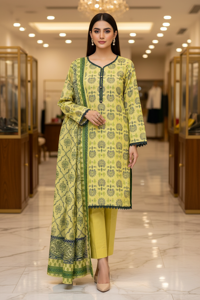 Lemon Meadow Botanical | Printed Lawn | 3 Piece Suit | Summer Casual Wear