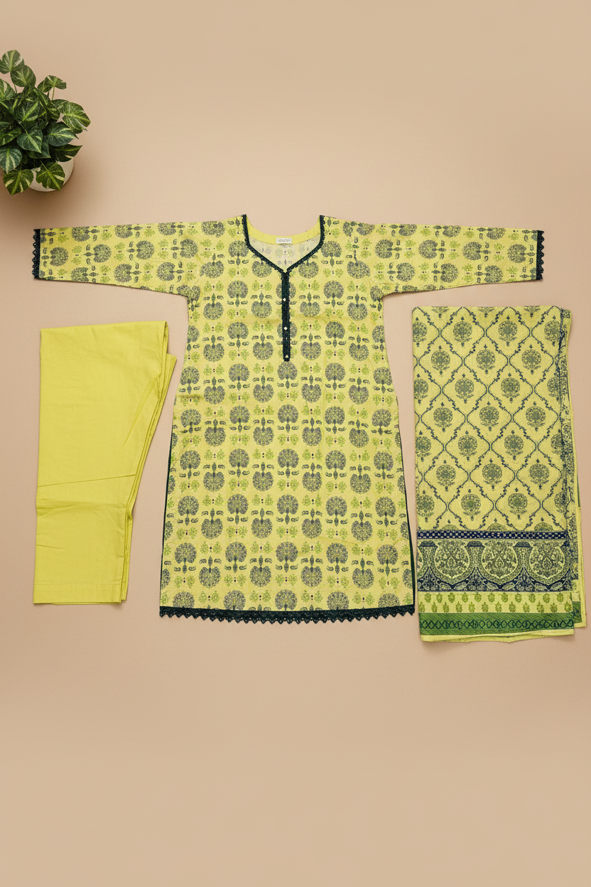 Lemon Meadow Botanical | Printed Lawn | 3 Piece Suit | Summer Casual Wear