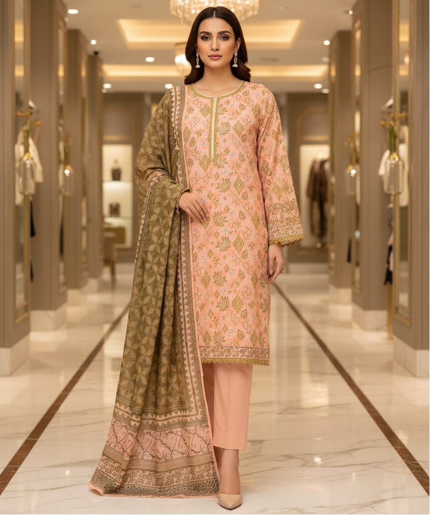 MTJ Original Peach Blossom | Printed Lawn | 3 Piece Suit | Summer Casual Wear