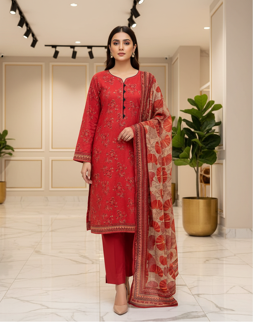 MHK Original Crimson Bloom | Printed Lawn | 3 Piece Suit | Summer Casual Wear
