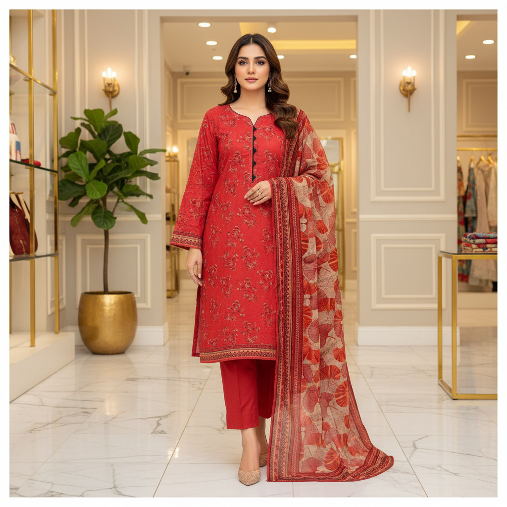 Crimson Bloom | Printed Lawn | 3 Piece Suit | Summer Casual Wear