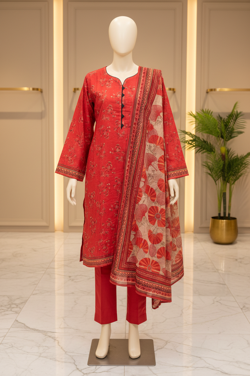Crimson Bloom | Printed Lawn | 3 Piece Suit | Summer Casual Wear