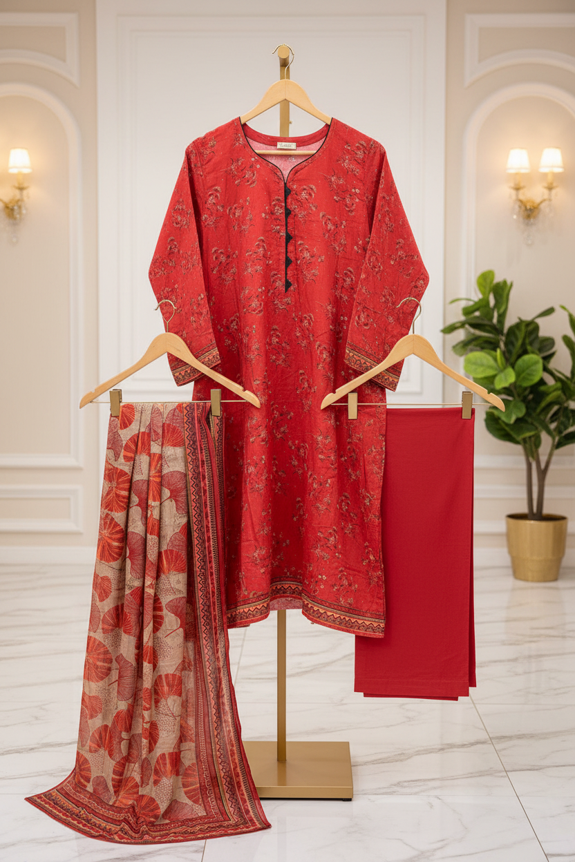 Crimson Bloom | Printed Lawn | 3 Piece Suit | Summer Casual Wear