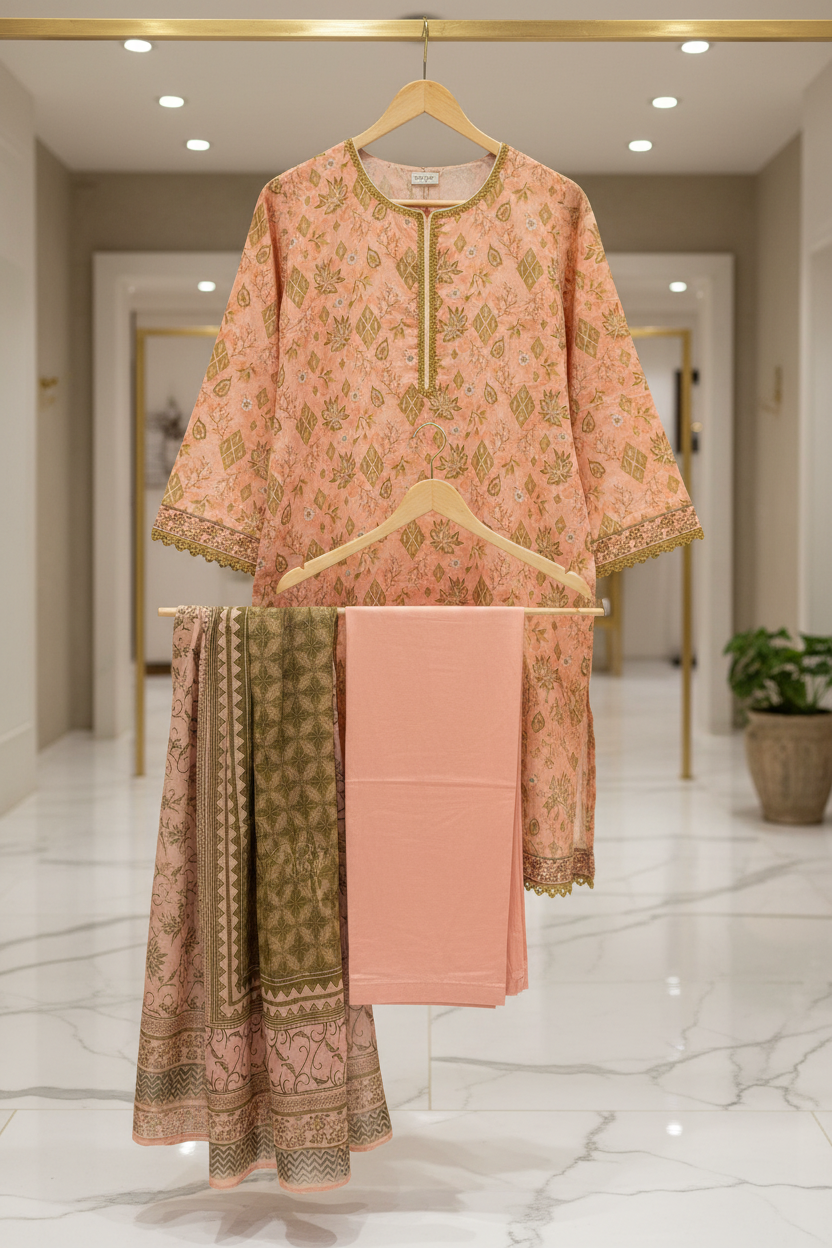 MTJ Original Peach Blossom | Printed Lawn | 3 Piece Suit | Summer Casual Wear