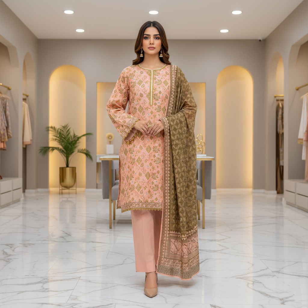 MTJ Original Peach Blossom | Printed Lawn | 3 Piece Suit | Summer Casual Wear