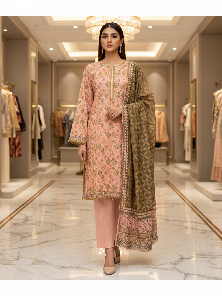 MTJ Original Peach Blossom | Printed Lawn | 3 Piece Suit | Summer Casual Wear