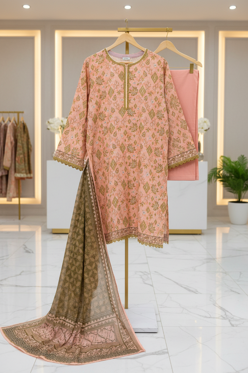 MTJ Original Peach Blossom | Printed Lawn | 3 Piece Suit | Summer Casual Wear