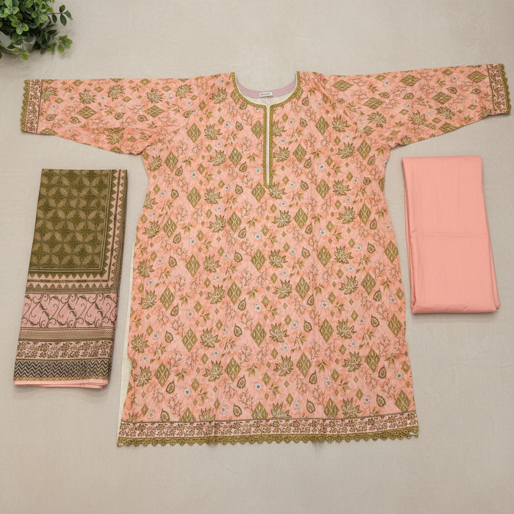 MTJ Original Peach Blossom | Printed Lawn | 3 Piece Suit | Summer Casual Wear