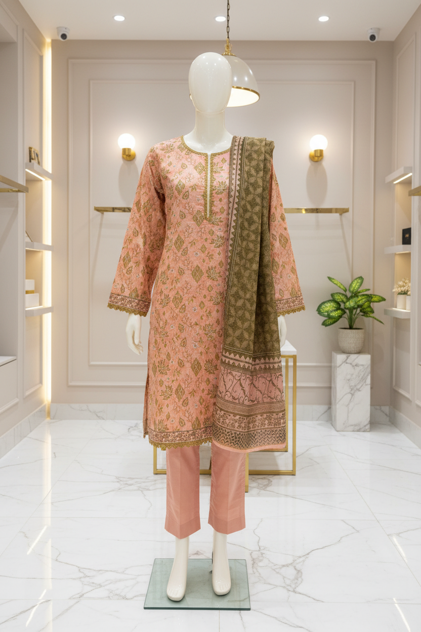 MTJ Original Peach Blossom | Printed Lawn | 3 Piece Suit | Summer Casual Wear