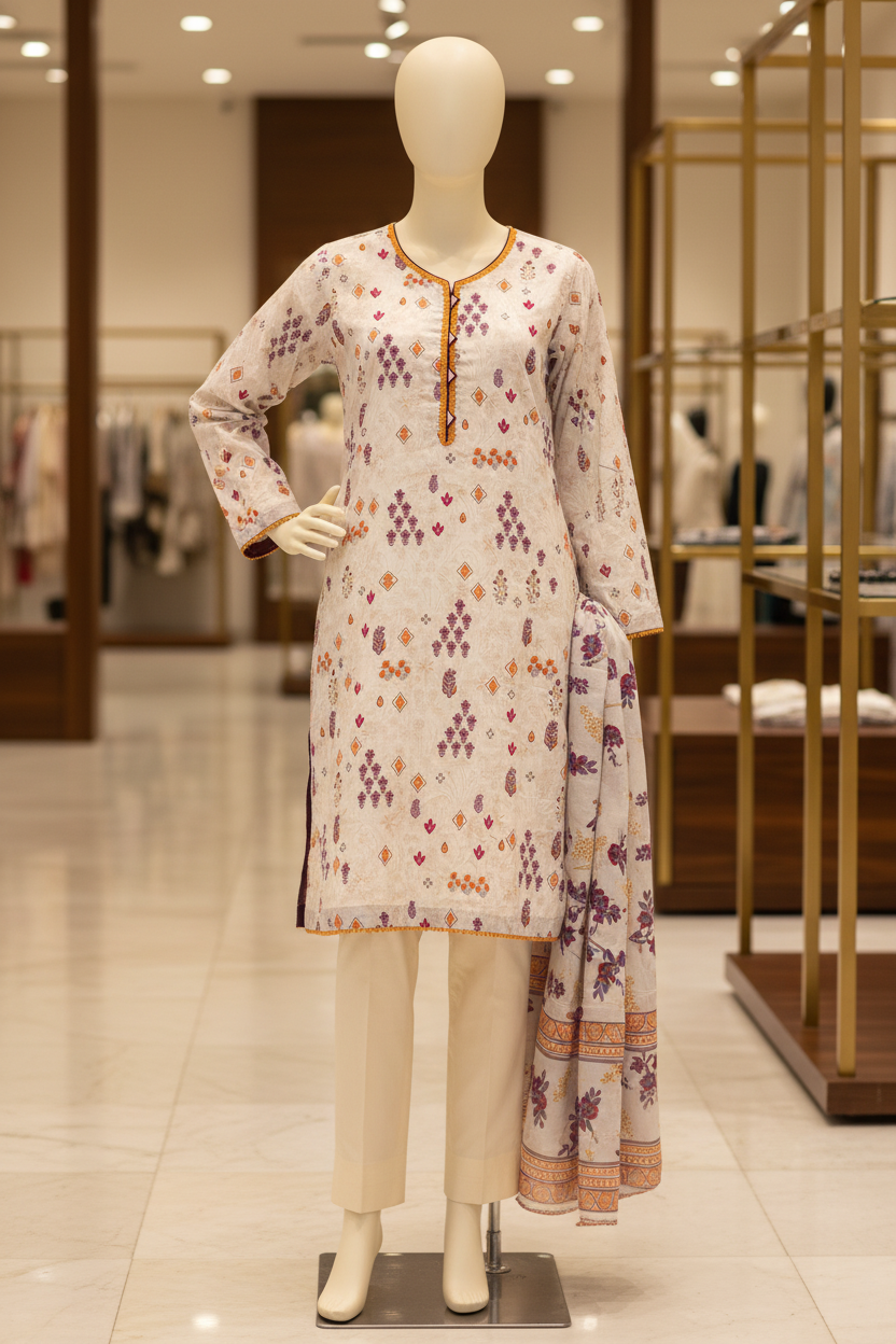 Ivory Meadow Bloom | Premium Printed Lawn | 3 Piece Suit | Summer Casual Wear