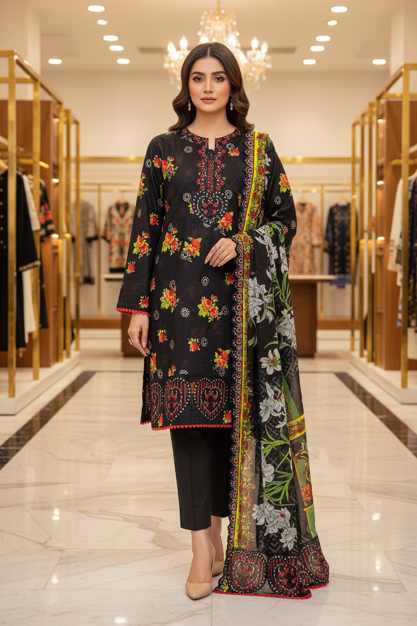 Scarlet Garden | Premium Embroidered Lawn |  3 Piece Suit | Summer Casual Wear