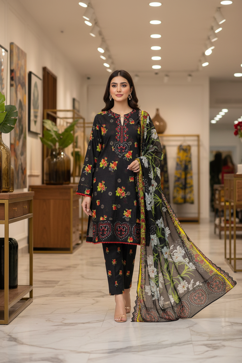 Scarlet Garden | Premium Embroidered Lawn |  3 Piece Suit | Summer Casual Wear