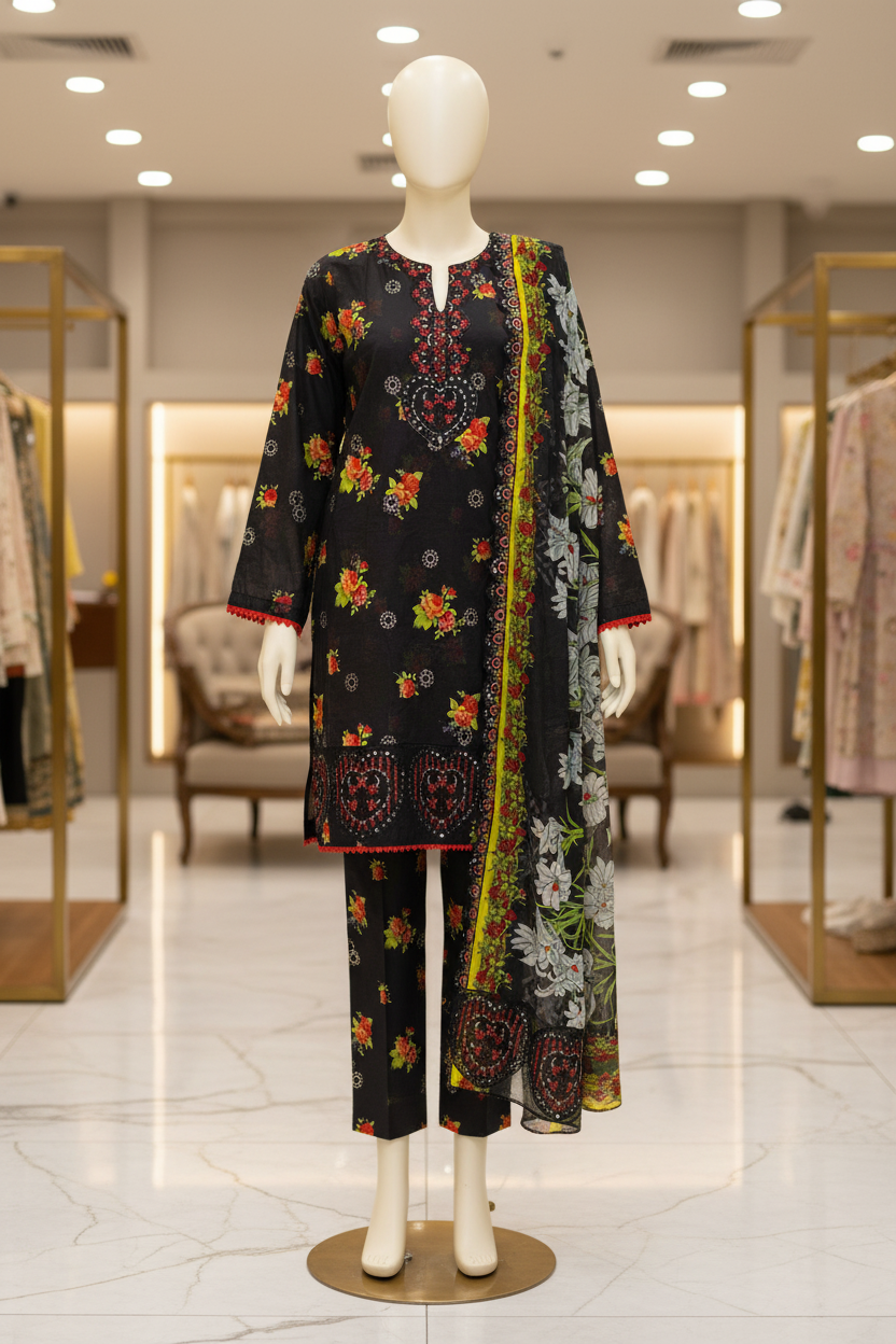 Scarlet Garden | Premium Embroidered Lawn |  3 Piece Suit | Summer Casual Wear