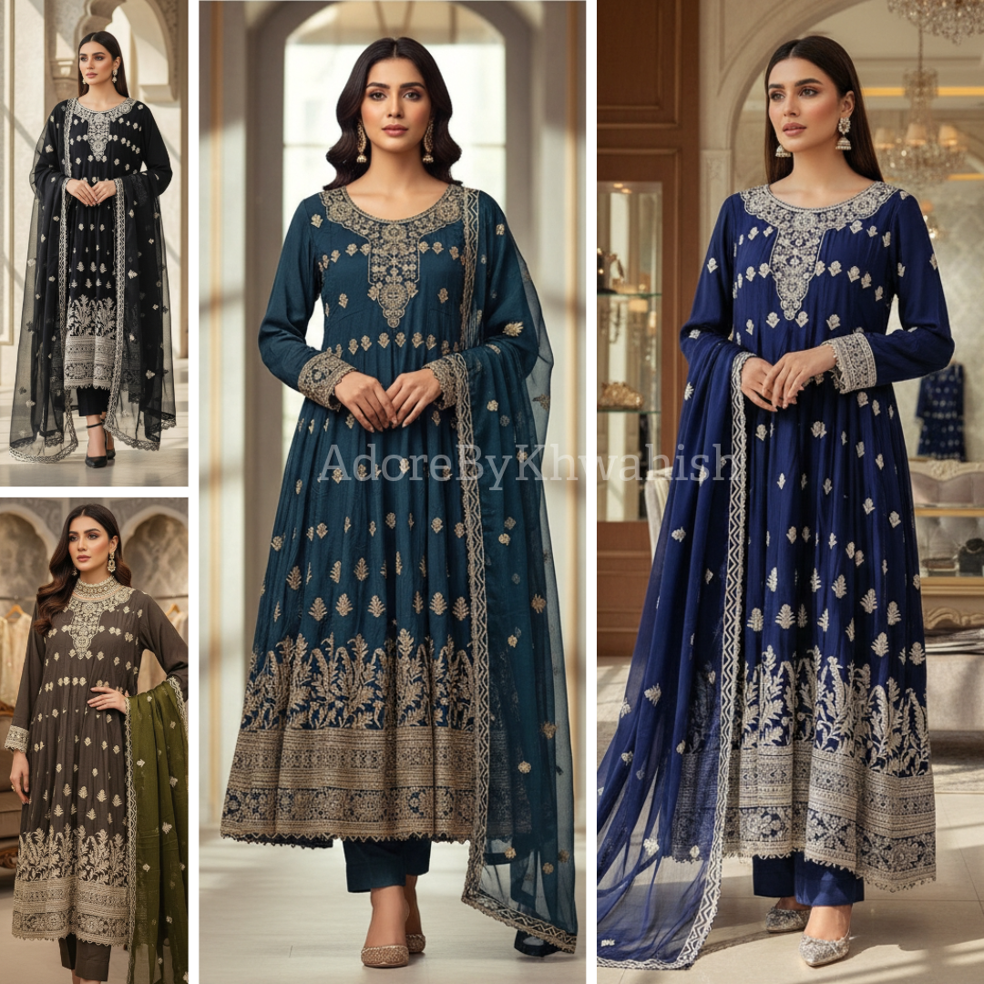 Royal Embroiderie | 4-Color Linen Viscose Embroidered Dress Set