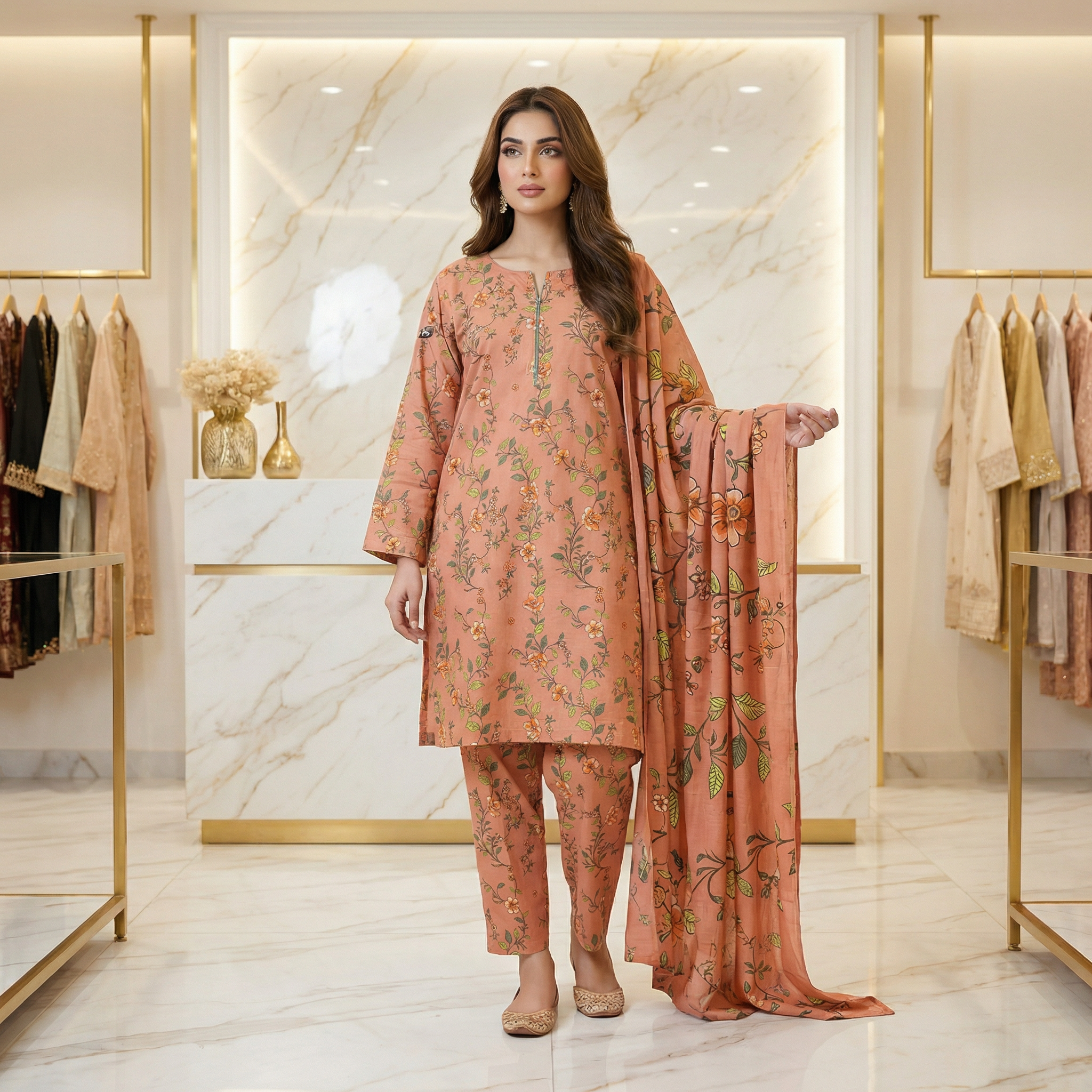 MHM Floral Print Pure Viscose Linen Shalwar Kameez – 8 Prints for Everyday & Eid