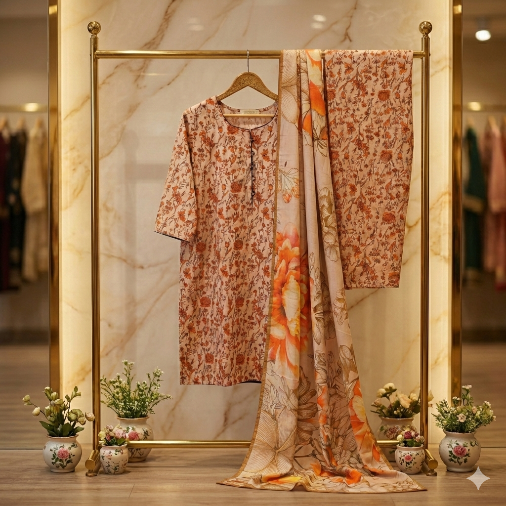 MHM Floral Print Pure Viscose Linen Shalwar Kameez – 8 Prints for Everyday & Eid