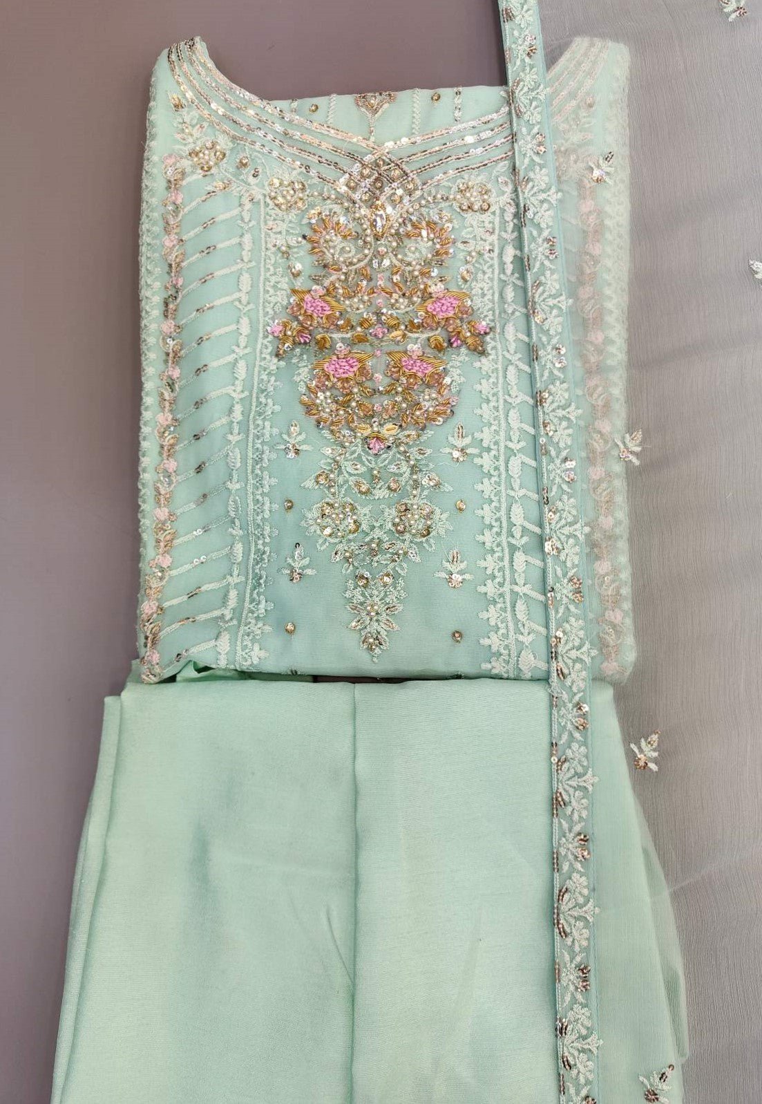 AG Aqua Blue Colour Embroidered Shalwar Kameez and Embroidered Dupatta in Chiffon Fabric in Sizes (S to M) womenswear traditional dress - AdoreByKhwahish