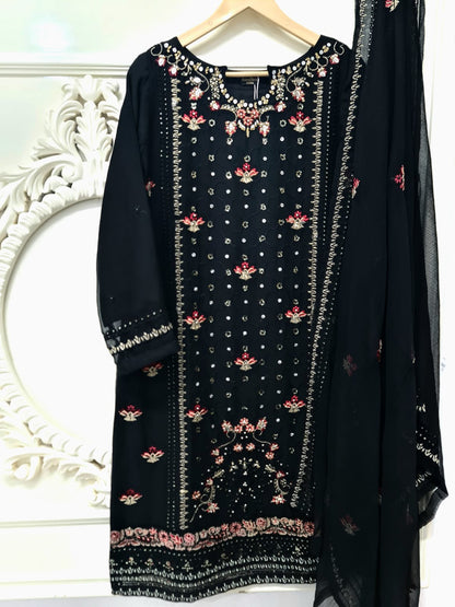 AG Black with Red Gold Colour Embroidery Shalwar Kameez Chiffon Fabric Embroidered Dupatta in Sizes (S to 7XL) Womenswear Traditional Plus size - AdoreByKhwahish