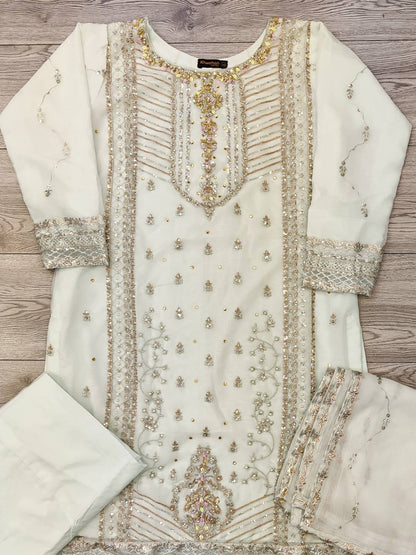 AG Light Pastel Blue with Gold Colour Embroidery Shalwar Kameez Chiffon Fabric Embroidered Dupatta in Sizes (S to 7XL) Womenswear Traditional Plus size - AdoreByKhwahish