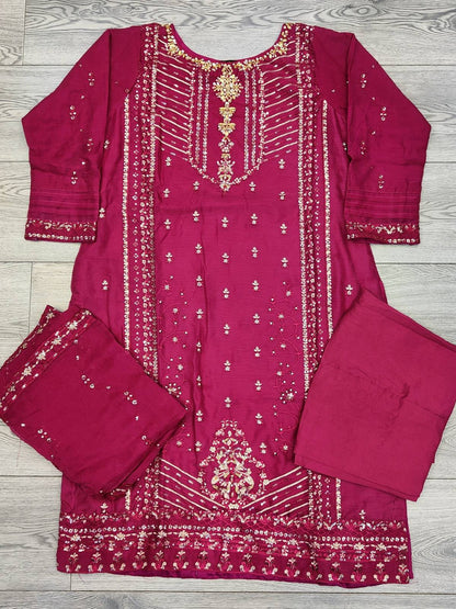 AG magenta and gold colour hand embellished chiffon fabric shalwar kameez with embroidery dupatta in sizes (S to 7XL) womenswear traditional plus size - AdoreByKhwahish