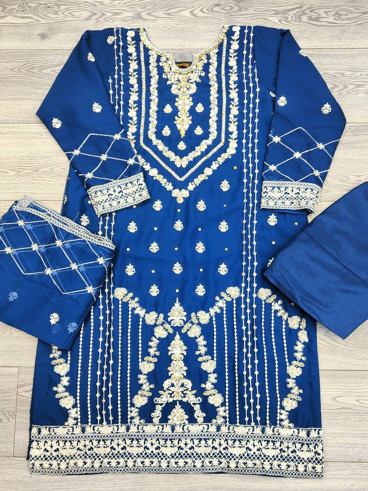 AG navy blue with gold colour hand embellished chiffon fabric shalwar kameez with embroidery chiffon dupatta in sizes (S to 3XL) womenswear traditional plus size - AdoreByKhwahish