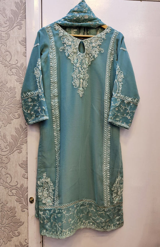 AG Powder Blue Colour Chiffon Embroidered Shalwar Kameez - AdoreByKhwahish