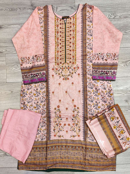 Bin S pink colour cotton embroidered shalwar kameez with gold thread embroidery in sizes (S to 7XL) womenswear traditional plus size - AdoreByKhwahish