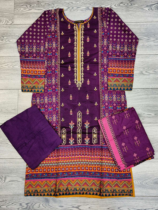 Bin S purple colour embroidered cotton fabric shalwar kameez with cotton dupatta in sizes (S to 7XL) womenswear traditional plus size - AdoreByKhwahish