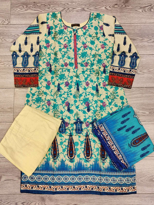 Bin S turquoise blue colour embroidered cotton fabric shalwar kameez with cotton dupatta in sizes (S to 7XL) womenswear traditional plus size - AdoreByKhwahish