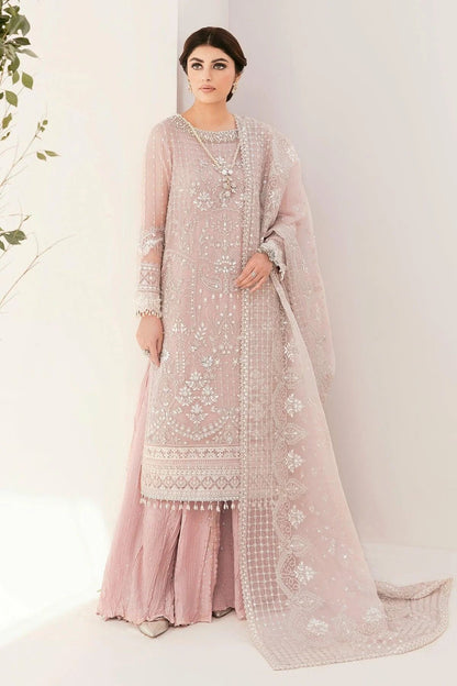 BRQ chantelle misty rose with silver colour hand embellishment shalwar kameez in chiffon fabric with embroidery dupatta and palazzo in sizes (L to 7XL) womenswear traditional dress partywear wedding wear plus size - AdoreByKhwahish