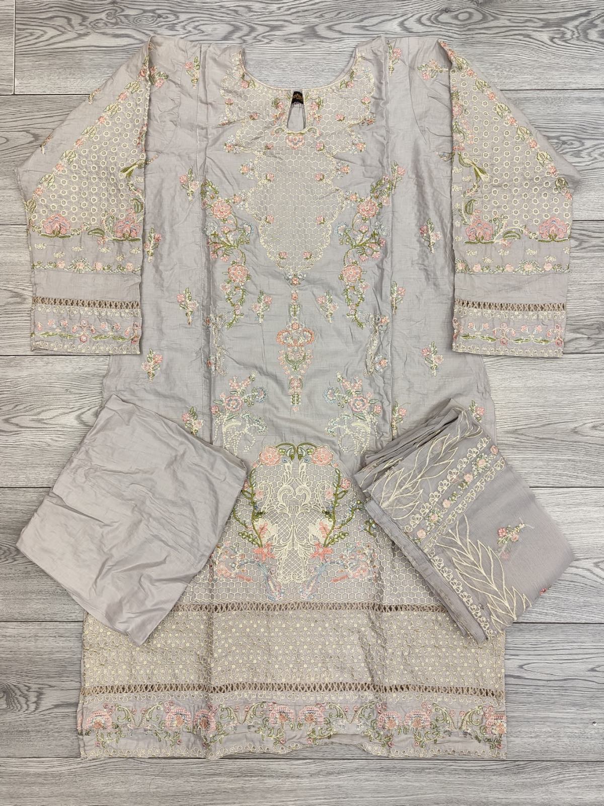 Cloudy grey colour cotton embroidered shalwar kameez with chiffon embroidered dupatta in sizes [L to 8XL] women wear traditional plus size - AdoreByKhwahish