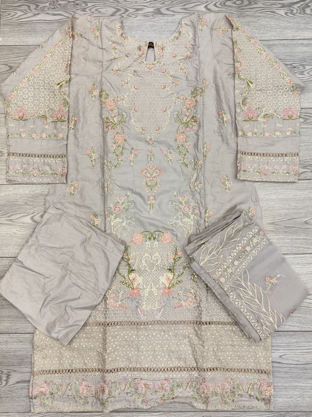 Cloudy grey colour cotton embroidered shalwar kameez with chiffon embroidered dupatta in sizes [L to 8XL] women wear traditional plus size - AdoreByKhwahish