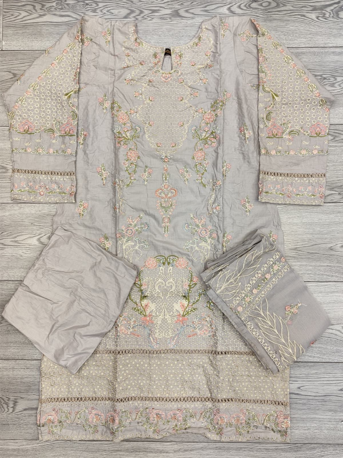 Cloudy grey colour cotton embroidered shalwar kameez with chiffon embroidered dupatta in sizes [L to 8XL] women wear traditional plus size - AdoreByKhwahish