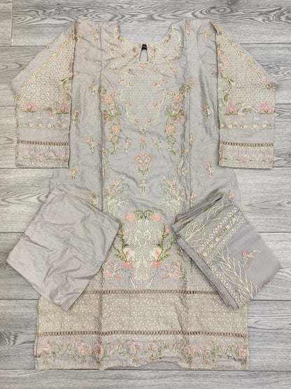 Cloudy grey colour cotton embroidered shalwar kameez with chiffon embroidered dupatta in sizes [L to 8XL] women wear traditional plus size - AdoreByKhwahish