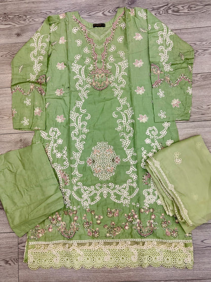 CRM Mint Green colour embroidered cotton fabric Shalwar kameez with chiffon embroidered dupatta in sizes [M to 8XL] womenswear traditional plus size clothing - AdoreByKhwahish